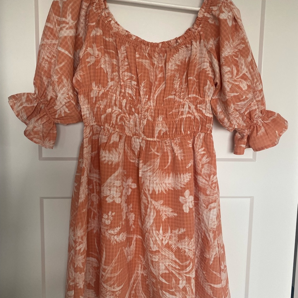 H&M Coral and White Floral Dress